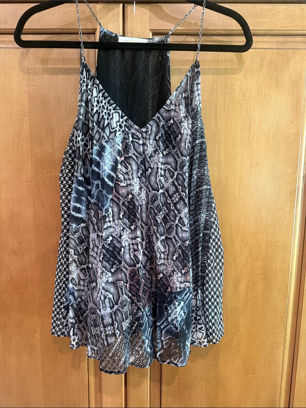 Ramy Brook Black and Gray Snake Print Spaghetti Strap Tank chain medium